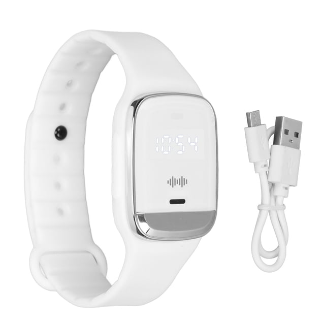 Reloj repelente de mosquitos Pulsera Pantalla de tiempo Medición de temperatura Elegante reloj de pulsera ultrasónico para mosquitos Blanco