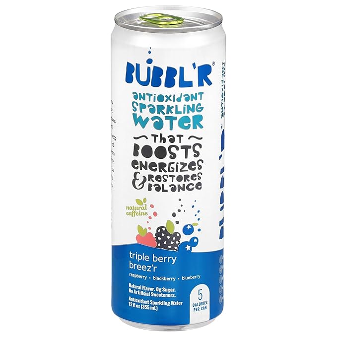 New Bubblr Antioxidant Sparkling Water - Triple Berry Breez'r, Tropical Dream'r, Twisted Elix'r - Variety Pack, 0 Suger, 69 Mg Caffine, Sparkling Water 12 Fl Oz (Pack Of 6)