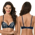 thumbnail image 3 of Curve Muse Women's Plus Size Perfect Shape Add 1 Cup Push Up Underwire Lace Bras-2PK-RED,DARK BLUE-42DD, 3 of 7