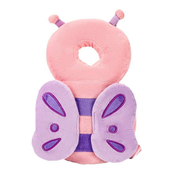 Mochila protectora para la cabeza del bebé: suave y cómoda, lindo diseño de dibujos animados, mariposa rosa