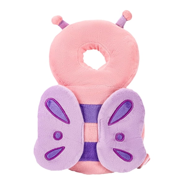 Mochila protectora para la cabeza del bebé: suave y cómoda, lindo diseño de dibujos animados, mariposa rosa