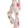 thumbnail image 3 of Women's Watercolor Pink Roses Pajama Pants, Casual Pajama Bottoms Lounge Pants Wide Leg, 3 of 7