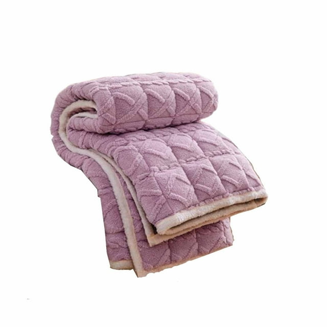 Thick Flannel Mattress Pad - 70.9x78 Inch Solid Color Quilted Mattress Topper with Non-Slip Backing, Machine Washable Warm Bed Cover (Purple)