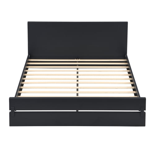 Euroco Wood Queen Size Platform Bed, Heavy-Duty Bamboo Bed Frame, Black