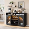 thumbnail image 6 of Sideboard Buffet Cabinet, 54" Kitchen Cabinet with LED Lights & Arched Glass Doors, Tall Bar Cabinets with 2 Adjustable Shelves, Wine Rack & Storage Table for Dining Room, Black, 6 of 7