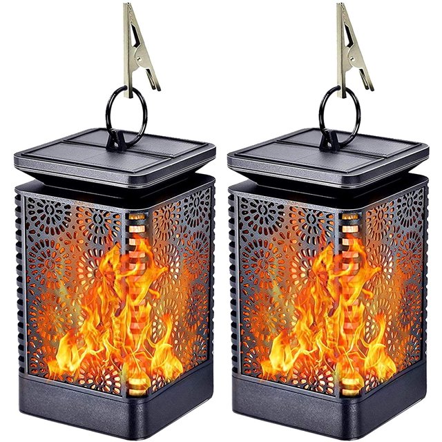 Solar Garden Light Outdoor Garden Lantern Solar Light With Flame Effect Weatherproof Ip65 Abs 2 Pieces