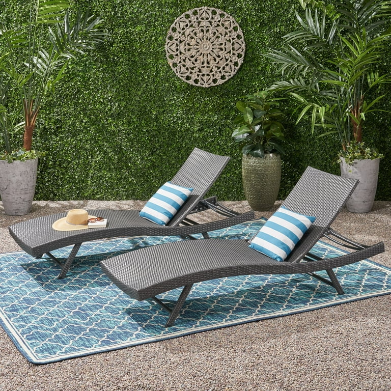 GDF Studio Eliana Outdoor Wicker Armless Adjustable Chaise Lounges Set of 2 Gray