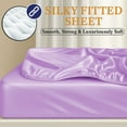 thumbnail image 3 of Amay Satin Silk Fitted Sheet – King Size, Lavender– Deep Pocket 16 Inch, Lightweight Summer Bedding with Sleek Finish for Modern Bedroom, Guest Room, or Dorm, 3 of 6