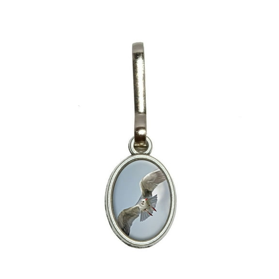 Seagull in Flight - Sea Bird Oval Zipper Pull
