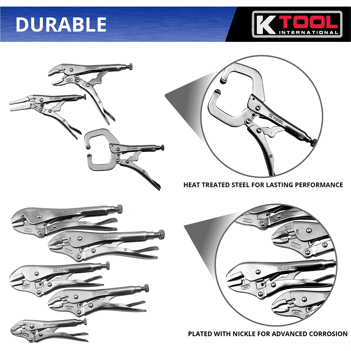 K-Tool DLS-10 Vice Grips Locking Pliers 10pc Set of Automotive Tools