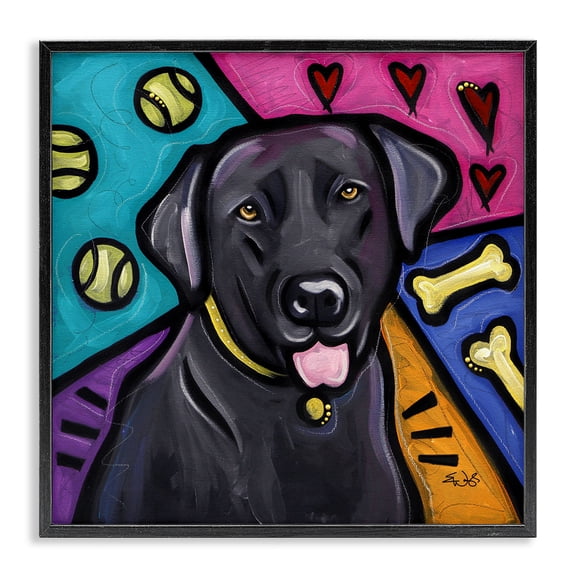 Stupell Industries Modern Colorful Black Labrador Dog Pet Black Framed Giclee Art, 12 x 12, by Eric Waugh