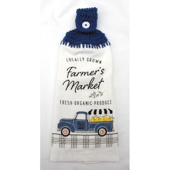 BLUE TRUCK - LOCALLY GROWN FARMER'S MARKET, ORGANIC PRODUCE - DOUBLE THICK/FULL HANDMADE HANGING KITCHEN TOWEL