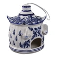 thumbnail image 5 of Round Bird Feeder for Garden or Yard Decor and Outside Display - Ceramic Hanging Bird House Design for Outdoor, Window or Floor - Decorative Bath Feeder for Garden Styling - 8", White & Blue, 5 of 11