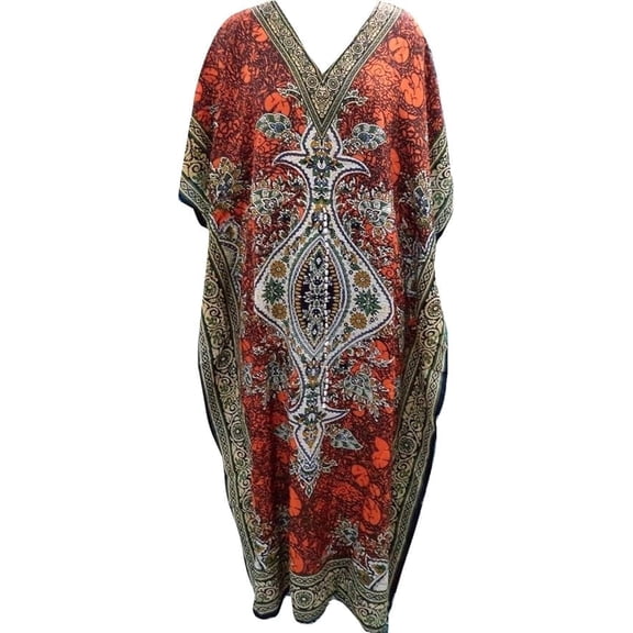 UNIQUE KAFTANS Namoram Floral Print Long Kaftan Maxi Dress – V-Neck Tunic, Plus Size Loungewear, Nightwear, Swimsuit Cover Up for Women
