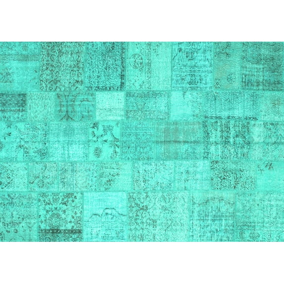 Ahgly Company Machine Washable Indoor Rectangle Patchwork Turquoise Blue Transitional Area Rugs, 4' x 6'