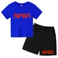 thumbnail image 3 of Conjunto de 2 camisetas y pantalones cortos con estampado de letras de verano para niños de 2 a 13 años, ropa deportiva de calle para niños y niñas, 3 of 5