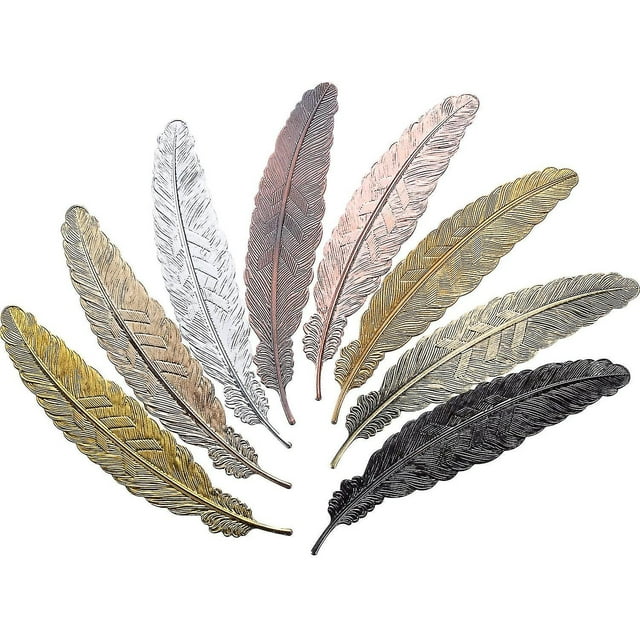 8 Pieces Metal Feather Bookmarks Assorted Metal Bookmark Feather Shape Book Gift