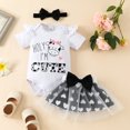 thumbnail image 2 of Outfit Short Sleeve Cartoon Cow Prints Romper Bodysuit Skirts Headbands Kids Clothes Girls White 6 Months-9 Months, 2 of 7