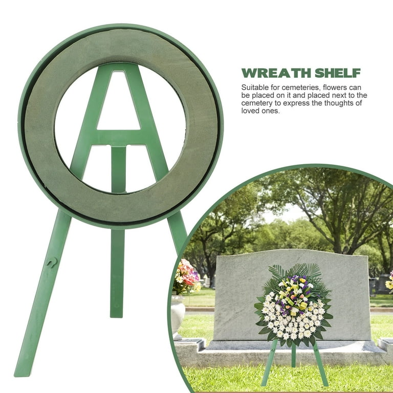 green wire wreath stand cemetery flower