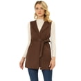 thumbnail image 1 of INSPIRE CHIC Cárdigan sin mangas con cuello de solapa de gamuza para mujer con lazo frontal abierto en la cintura marrón XL, 1 of 5