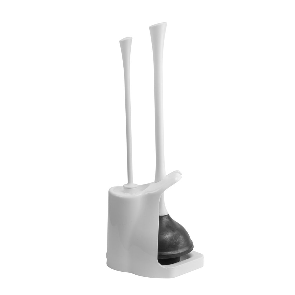 Casabella Toilet Bowl Brush and Plunger Combo Set, White