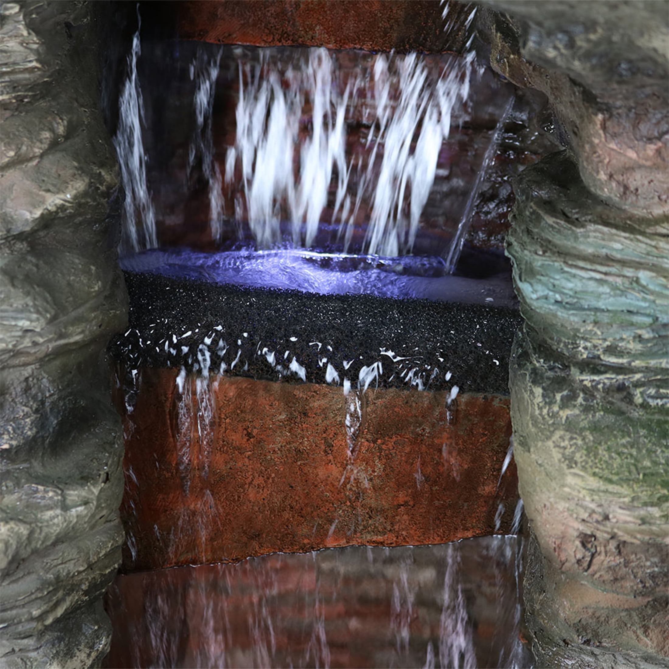 Sunnydaze Flat Rock Summit Polyresin Outdoor Water Fountain with Lights
