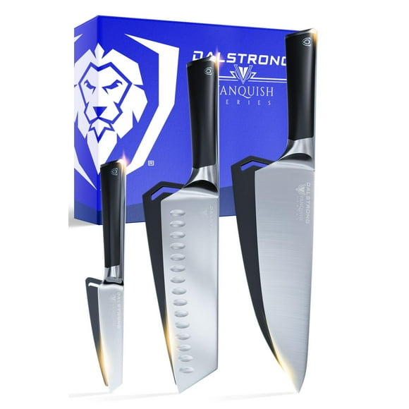 Dalstrong 3pc Knife Set - Vanquish Series - Forged High Carbon German Steel - Black Handle - Chef Knife, Santoku and Paring - Razor Sharp Kitchen Set - NSF Certified