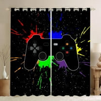 Game Controller Blackout Curtains for Kids Boys Teens Bedroom Colorful Video Game Gamer Gaming Gamepad Decor for Home Living Room Grommet Window Drapes 2 Panel Set, 52"x84"