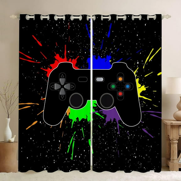Game Controller Blackout Curtains for Kids Boys Teens Bedroom Colorful Video Game Gamer Gaming Gamepad Decor for Home Living Room Grommet Window Drapes 2 Panel Set, 52"x84"