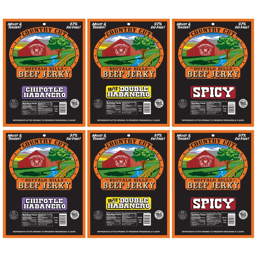 Buffalo Bills 6-ct Spicy Country Cut Beef Jerky Sampler – Six 2.6oz Packs