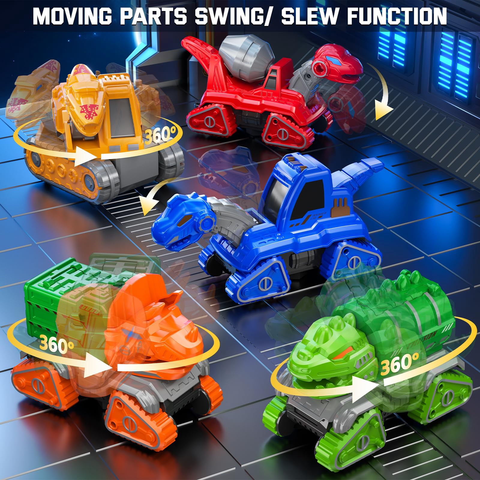 5-in-1 Dinosaur Transforming Robot Toy, Construction Vehicle Set for Kids 3-8, STEM Educational Building Toy Cars