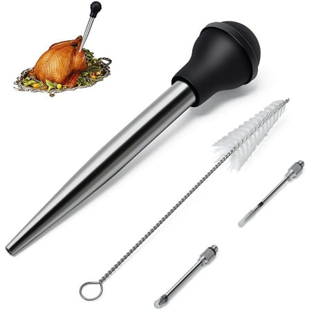 

Stainless Steel Turkey Baster Baster Syringe for Cooking Meat Injector Set with 2 Marinade Needles 1 Cleaning Brush for Home Baking Kitchen Tool