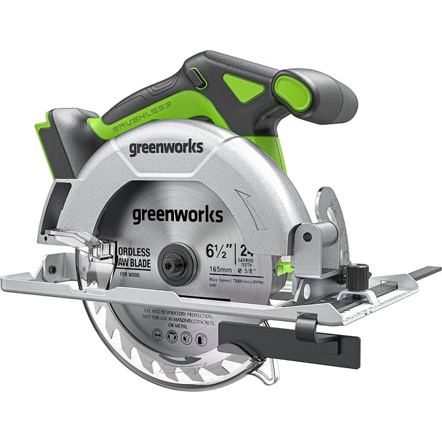 Greenworks 24V Brushless 6-1/2" Circular Saw, 4,800 RPM, Adjustable Cutting Depth 45°/90°, Tool Only