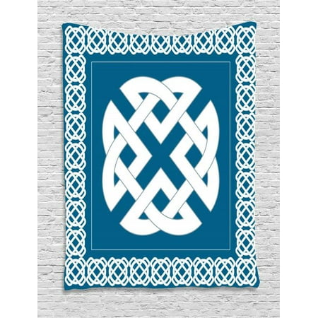 Celtic Knot Motif Celtic Tapestry, Everlasting Knot Motif Representing Four Elements Earth Fire Water and Air, Wall Hanging for Bedroom Living Room Dorm Decor, 40W X 60L Inches, Petrol Blue White, by Ambesonne ()