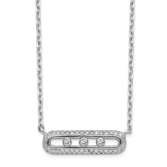 Sterling Silver Rhodium-plated Cubic Zirconia Bar with 2in Extender Pendant Necklace