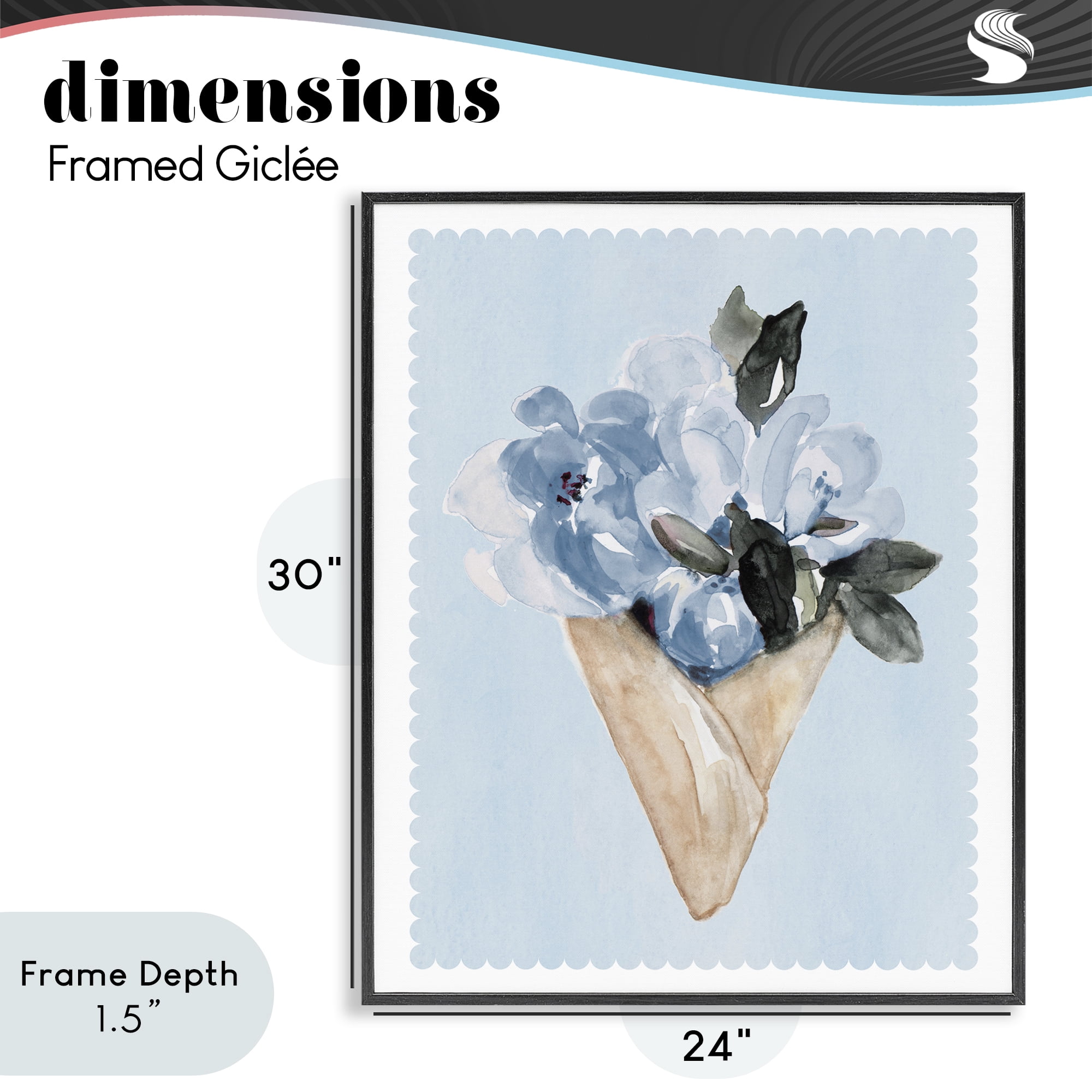 Stupell Industries Blue Flower Gift Bouquet Black Framed Giclee Art, design by Elizabeth Medley