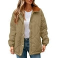 thumbnail image 6 of Nfurl Womens Zip up Quilted Barn Jackets Loose Fit Long Sleeve Solid Color Lapel Puffer Jacket Winter Padded Outerwear Coats Khaki L, 6 of 9