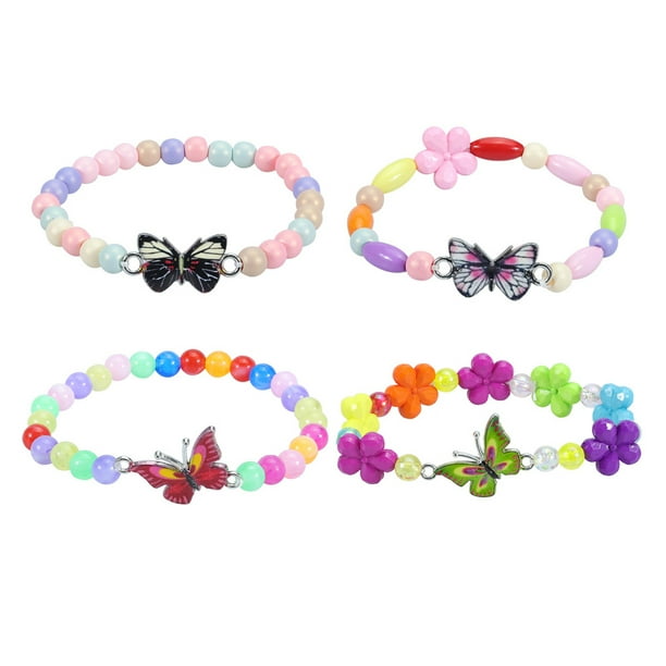 Beaded Bracelets for Kids, Little Girl Plastic Bracelets, Flower