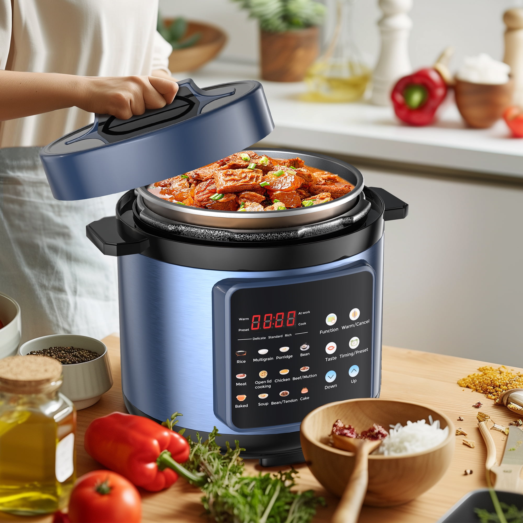 Cikuci 12-in-1 Electric Pressure Cooker, Multi-Functional Slow Cooker, Rice Cooker, Saute pan, Soup Pot, Warmer, Preset Cooking