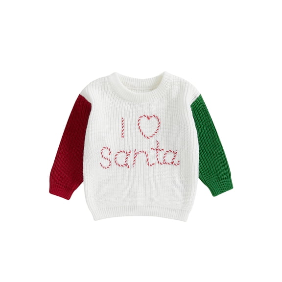 Baby Toddler Girls Boys Christmas Sweater, 0 3 6 9 12 18 24 Months 2T 3T Contrast Color Long Sleeve Crew Neck Letters Warm Knit Pullover Winter Tops