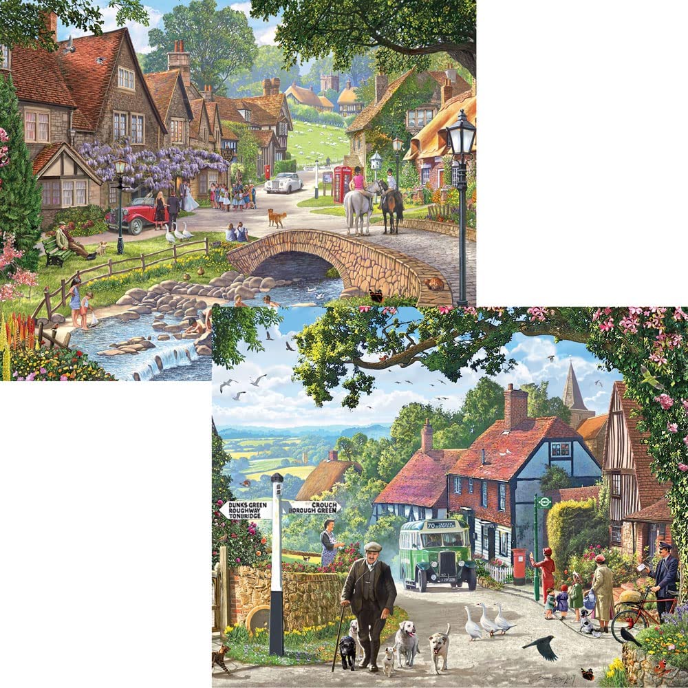 Village Life Series by Steve Crisp: 4-in-1 Color Posters, 300-Piece Jigsaw Puzzles, Ages Appropriate