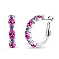 Gem Stone King 4.27 Ct Pink Created Sapphire Blue Created Sapphire 925 Sterling Silver Hoop Earrings
