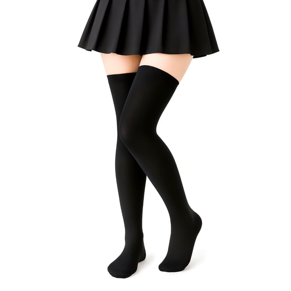 TELOLY 2026 New Thigh High Socks,2 Pairs Soft and Breathable Cotton Black Stockings,Snug and Stretchy Over the Knee High Socks with Seamless Toe and Tight Top,Extra Long