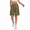 thumbnail image 4 of Women'S Summer Casual Cargo Shorts Elastic Waist Drawstring Hiking Bermuda Shorts with Pockets Olive Color M, 4 of 6