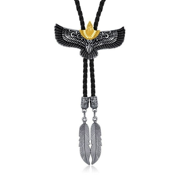 WINDLAND Mens Women American Bolo Tie Metal Flying Eagle Cowboy Leather Rope Necktie Western Necklace with Feathered Pendant
