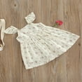 thumbnail image 3 of Été Nouveau-Né Bébé Filles Floral Robe Casual Col Carré Bouton-Bas Mouche Manches une-Ligne Robe Rose 3-4 Ans, 3 of 8