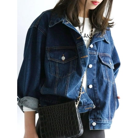 - Lavaport Vintage Women Casual Loose Jeans Coat