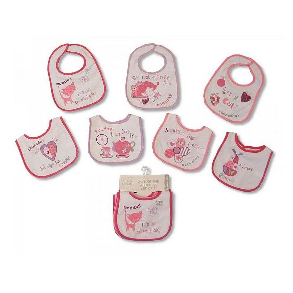 PACK OF 7 BABY BOYS & GIRLS BIBS  7 DAYS OF THE WEEK 100% COTTON 