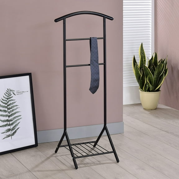 Kings Brand Furniture Black Metal Wardrobe Suit Rack Valet Stand, Contour Hanger, Clothes Rack, Shoe Rack