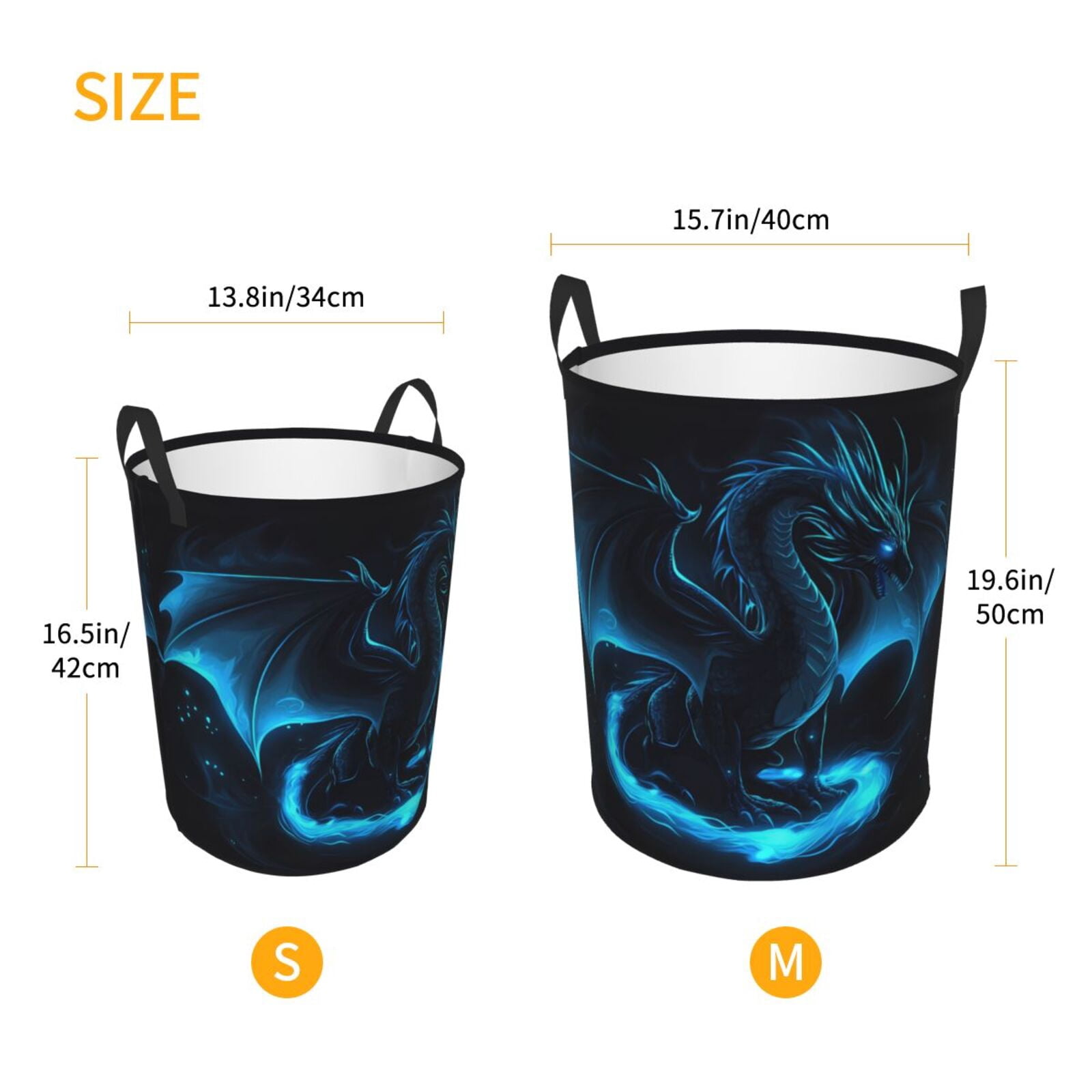 Large Laundry Basket with Handles - Ethereal Blue Fire Dragon Kids Baby Dirty Clothes Laundry Hamper for Bedroom Aesthetic